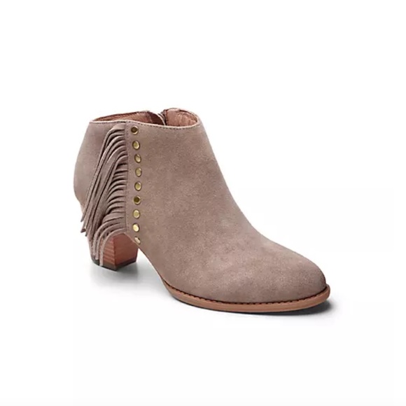Vionic Faros Suede Fringe Ankle Booties - Taupe/Tan - Picture 1 of 11